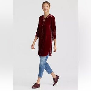 Eileen Fisher Velvet Mandarin Collar Long Shirt Dress Button Front - Size S